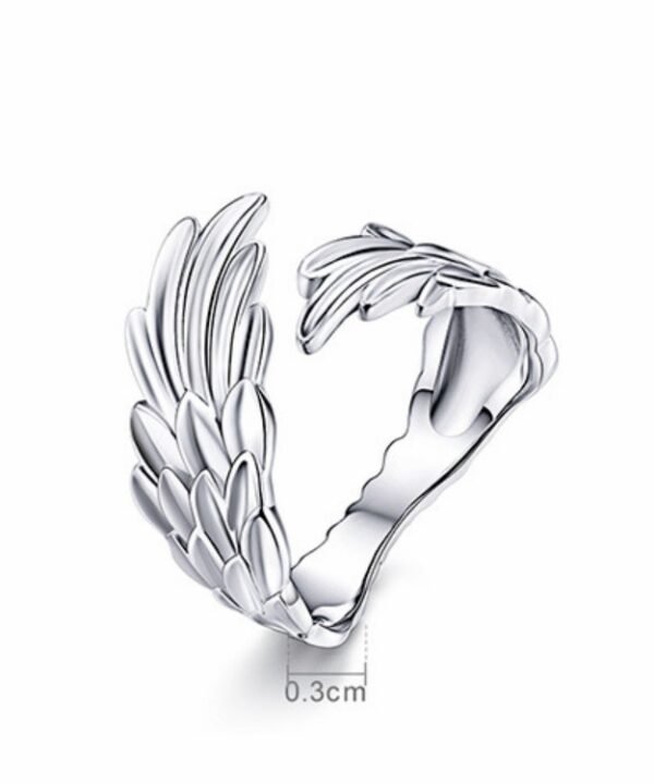 Sterling Silver S925 Open Ring Feather Wings Adjustable Ring