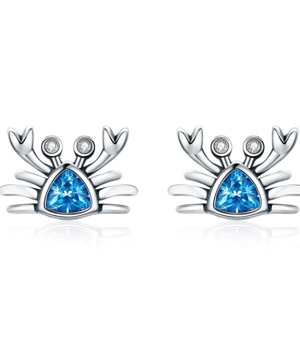 Little Crab S925 Sterling Silver Earrings with Gemstone Heart-shaped Earrings