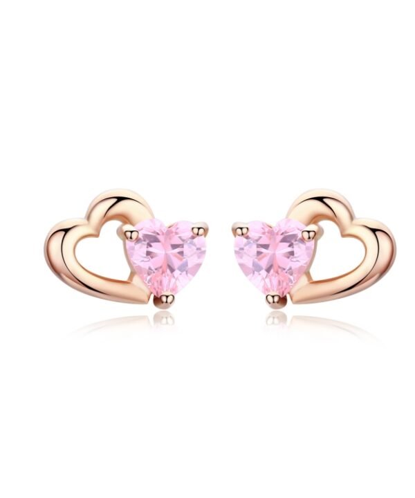 Sterling Silver Earrings Heart-shaped Rose Gold-plated Zircon Earrings