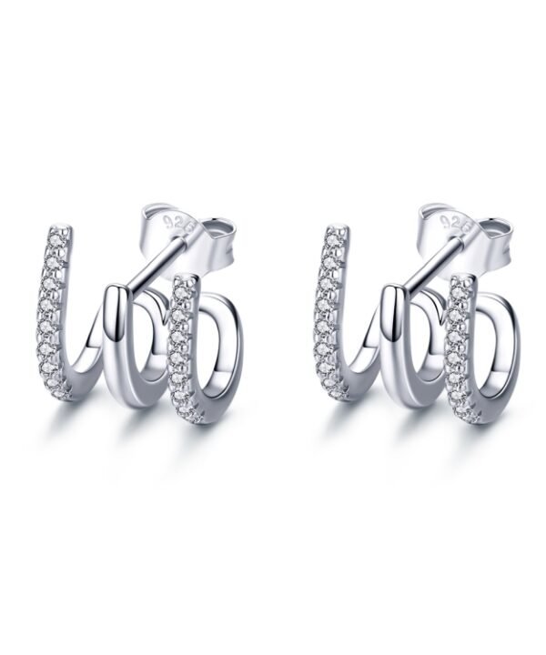 Sterling Silver Earrings Three-layer Twisted Silver Earrings Zircon Earrings