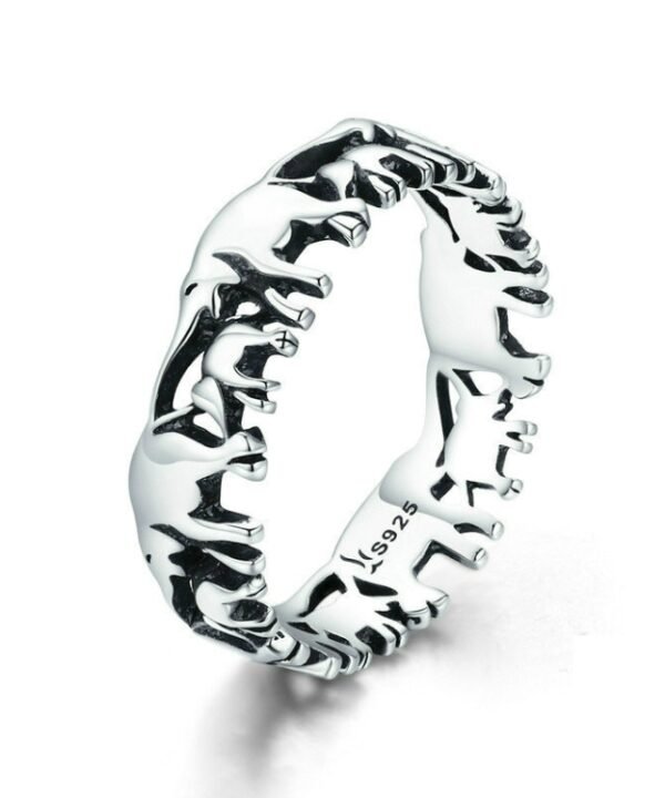 S925 Sterling Silver Ring Elephant Family Vintage Inlaid Ring, 6 US Size, 7 US Size, 8 US Size, 9 US Size