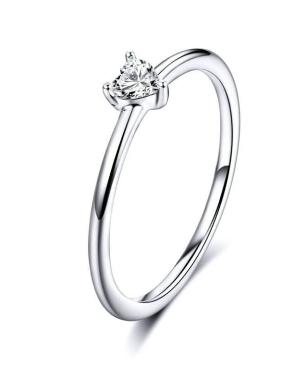S925 Sterling Silver Ring Platinum Plated Heart Clear Ring, 6 US Size, 7 US Size, 8 US Size