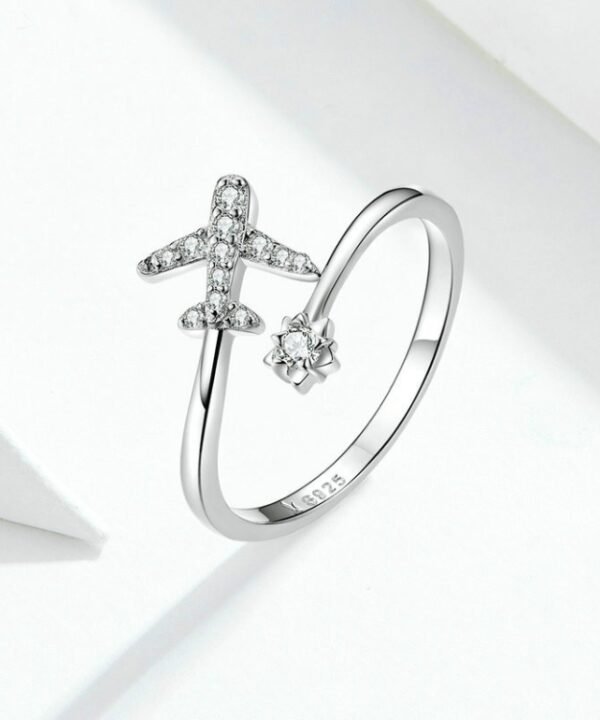 925 Sterling Silver Ring Plane Zircon Open White Gold Plated Ring