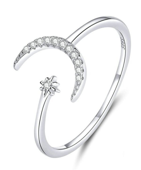 S925 Female Sterling Silver Zircon Ring Moon Open Ring Temperament Ring