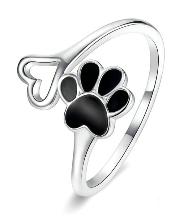 S925 Female Sterling Silver Ring Animal Paw Print Dripping Open Ring