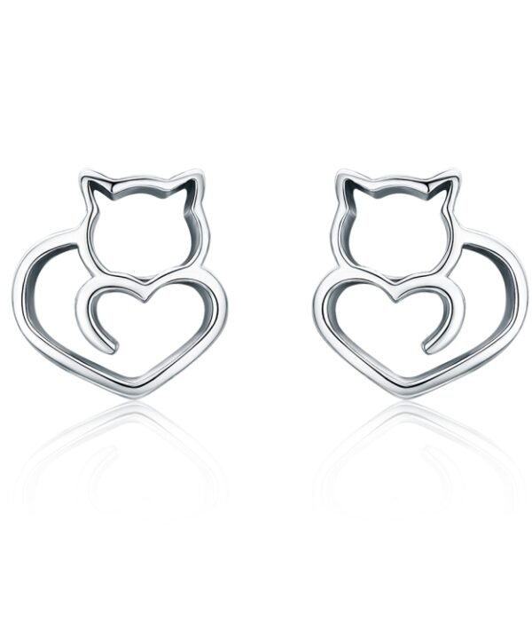 Simple Plain Silver Cat Earrings Sterling Silver Hollow Female Earrings Small Animal Silver Jewelry