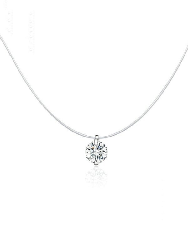 Invisible Fish Line Necklace Zircon Pendant S925 Sterling Silver Necklace