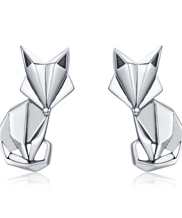 S925 Animal Earrings Jewelry Origami Fox Sterling Silver Girls Earrings