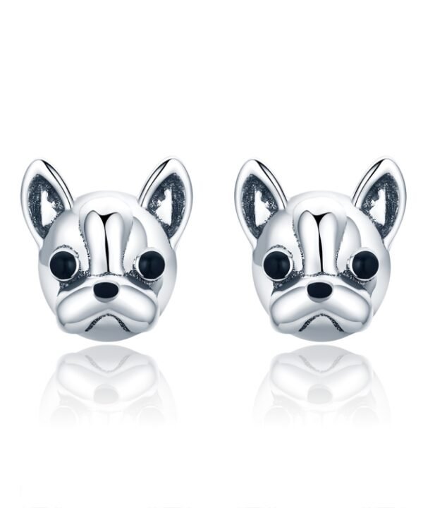 S925 Sterling Silver Animal Earrings Bulldog Plain Silver Earrings