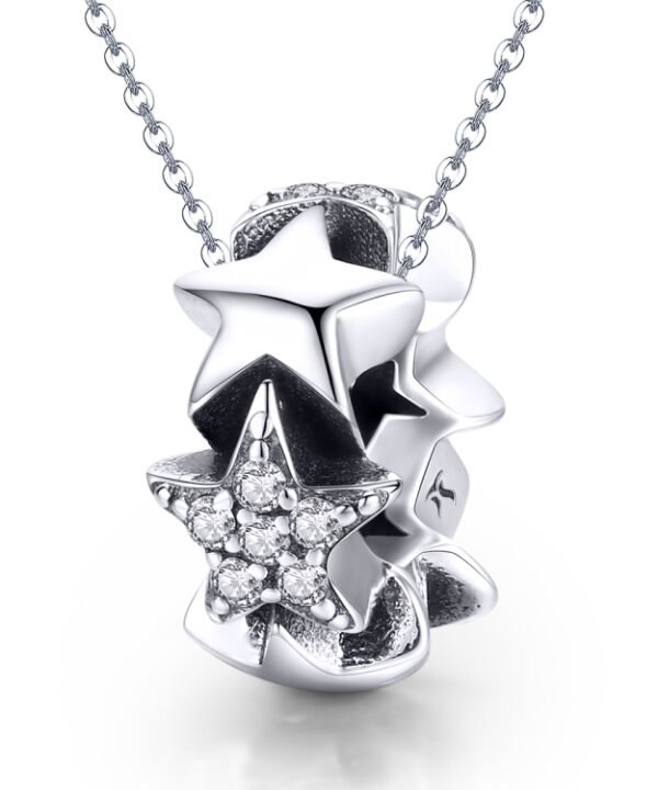 S925 Sterling Silver Small Star Bead Inlaid Zircon Necklace Bracelet Pendant