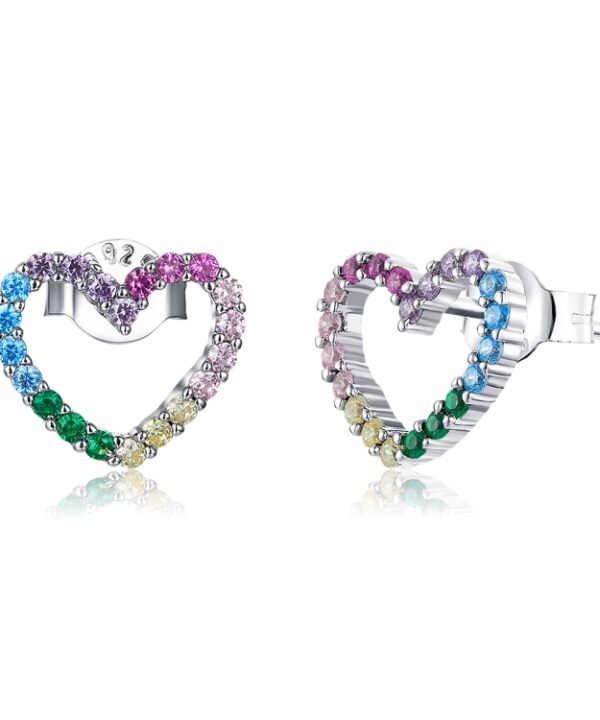 Rainbow Earrings Sterling Silver S925 Heart-shaped Zircon Girls Accessories