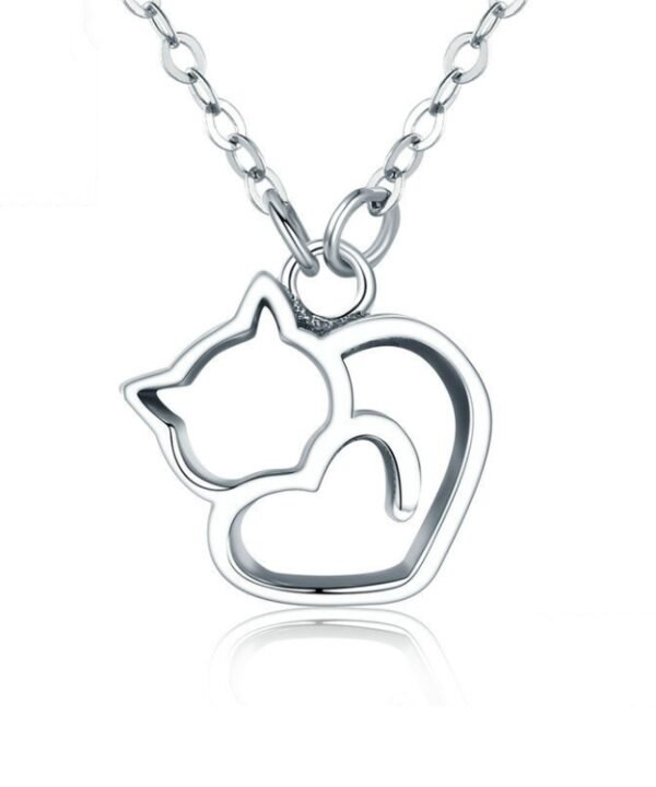 Cute Cat S925 Sterling Silver Lady Necklace With Zircon Inlaid Plain Silver Necklace