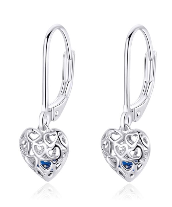 S925 Sterling Silver Stud Earrings Hollow Heart Shaped Earrings Simple Platinum Plated Earrings