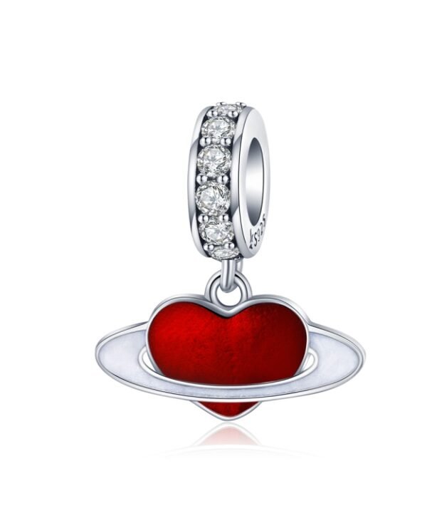 S925 Sterling Silver Pendant Red Love Planet DIY Bracelet Jewelry Accessories