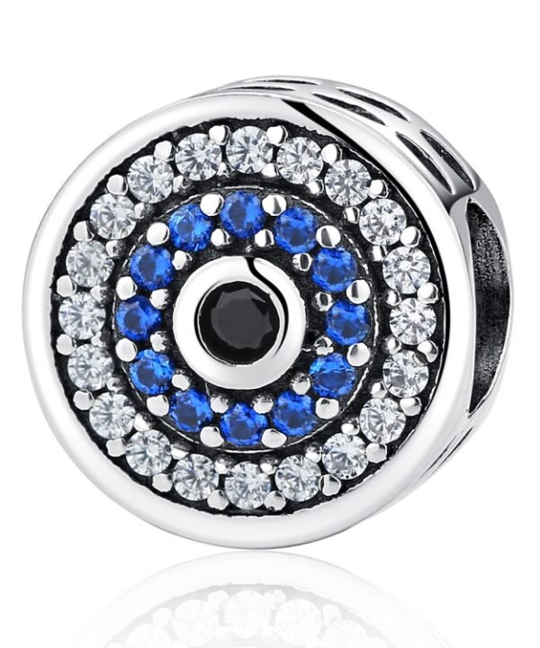 S925 Sterling Silver Beads Personality Inlaid Blue Eyes Round Bracelet Accessories Beads
