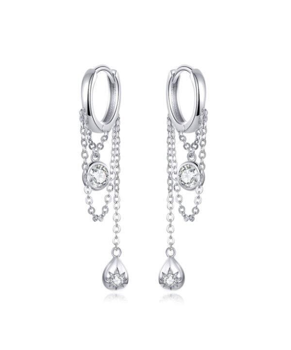 Sterling Silver Earrings Zircon Tassel Long Earrings S925 Girl Earrings jewelry