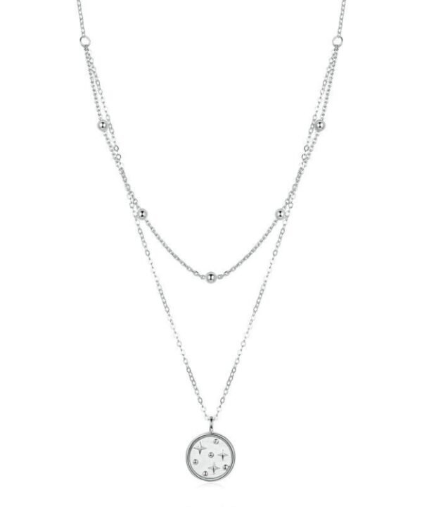 S925 Sterling Silver Platinum Plated Necklace Double Layer Small Star Light Silver Necklace