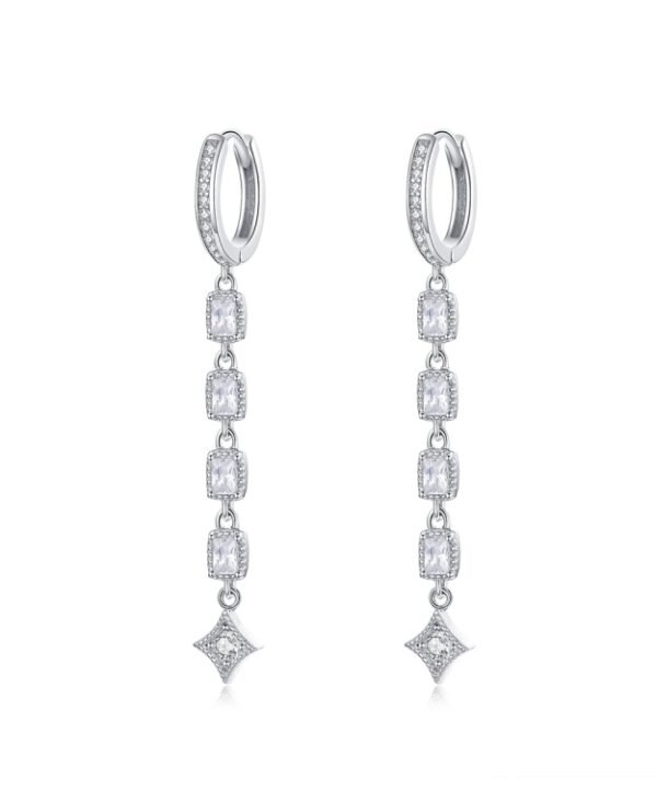 Zircon Earrings Long Sterling Silver S925 Platinum Plated Earrings