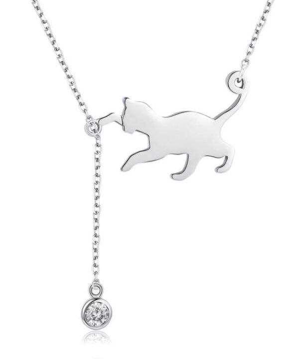 Naughty Kitten S925 Sterling Silver With Zircon Necklace