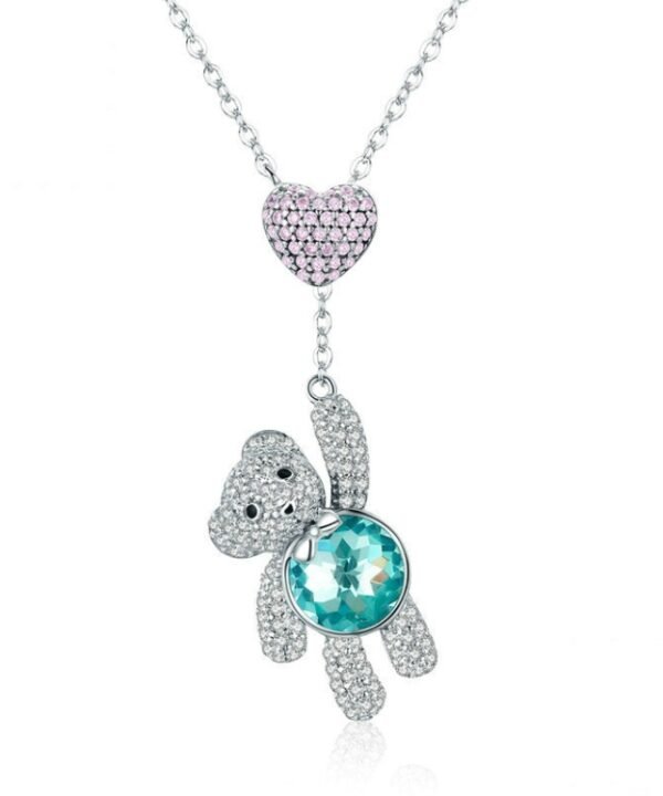 Cute Bear S925 Sterling Silver Rose Gold Plated Zircon Necklace