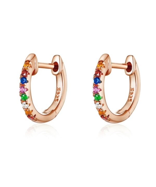 Sterling Silver Rainbow Earrings S925 Zircon Earrings, Rose Gold, Gold, White
