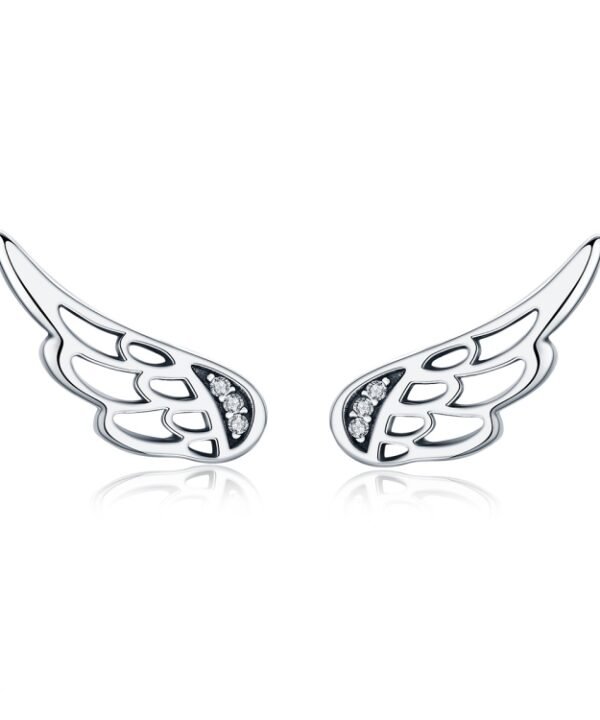 Sterling Silver Wing Earrings Simple S925 Silver Stud Earrings, Silver, Rose Gold