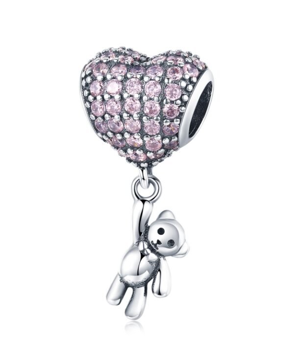 S925 Sterling Silver Bear Balloon Heart-shaped Inlaid Zirconium Diamond DIY Bead Bracelet Accessories, Bead, Bead+Chain