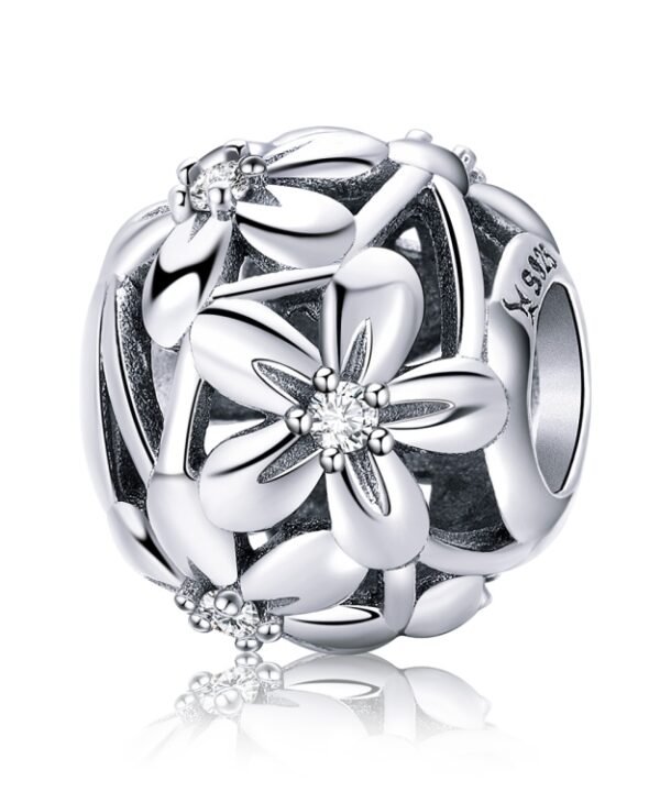 S925 Sterling Silver Flower Shape Dripping Oil Silver Beads DIY Bracelet Accessories