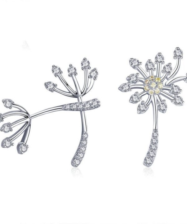 S925 Sterling Silver Earrings White Dandelion Love Platinum Plated Women Earrings