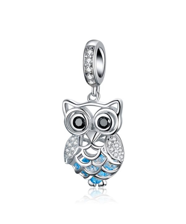 S925 Sterling Silver Blue Zircon Movable Owl Pendant DIY Bracelet Accessories, Pendant, Necklace+Pedndant