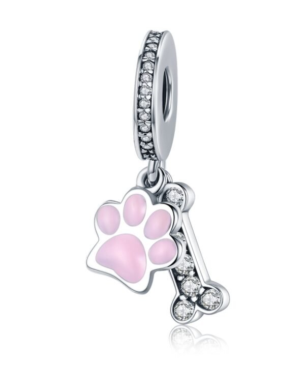 S925 Sterling Silver Dog Footprint Diamond Beads DIY Bracelet Accessories