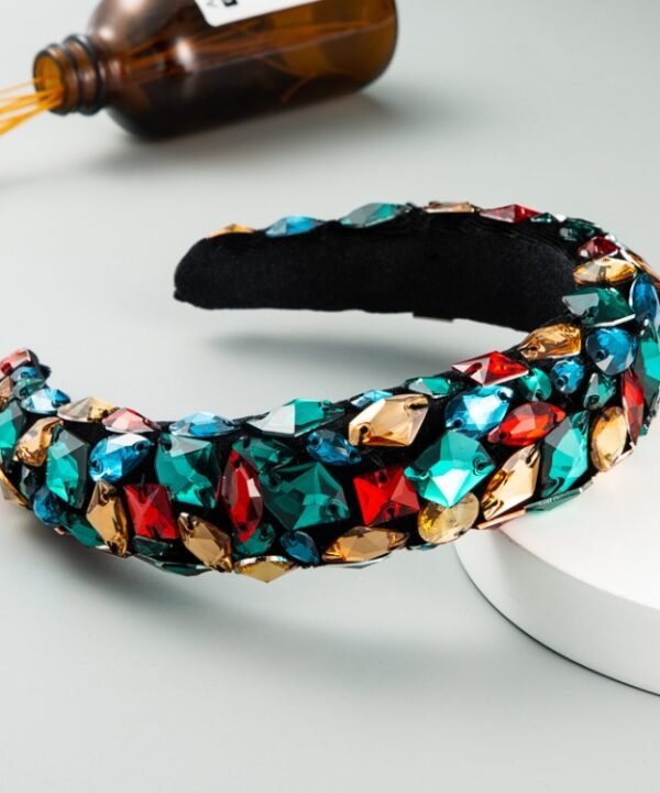 Gold Velvet Headband High-end Color Full Rhinestone Handmade Wide-brimmed Headband, Color, AB White, Purple Pink