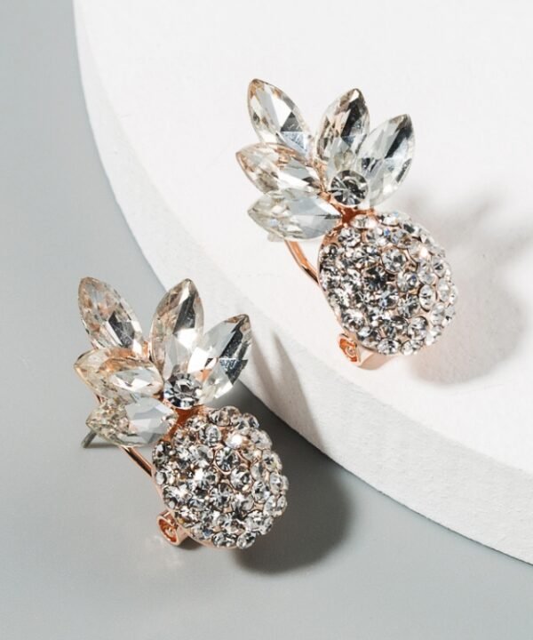1 Pair Alloy Inlaid Colorful Rhinestone Pineapple Earrings, White, Green, Color