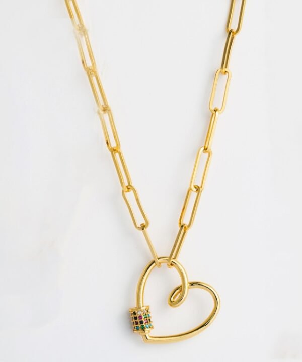 Love Heart Pendant Necklace With Micro Inlaid Colored Zircon, Heart-shaped, Double Heart