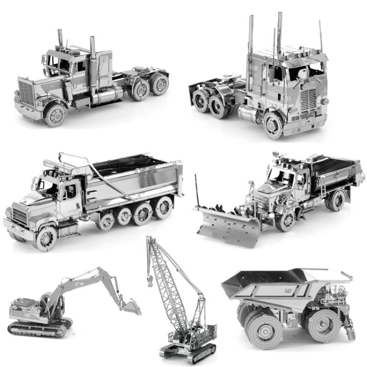 3D Metal Assembly Model Engineering Vehicle Series DIY Puzzle Toy, Dump Truck, Snow Plow, Bulldozer, Excavator, Truck, Automatic Grader, Loader, COE Truck, Quay Crane, Crane, Diaphragm Wall Grab, Tractor, Long Nose Truck - Image 3