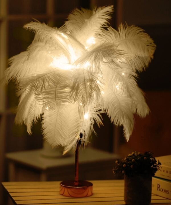 Ostrich Feather Table Lamp Wrought Iron Night Light LED Copper Wire Lamp, Yellow, Grey, Violet, Orange, Royal Blue