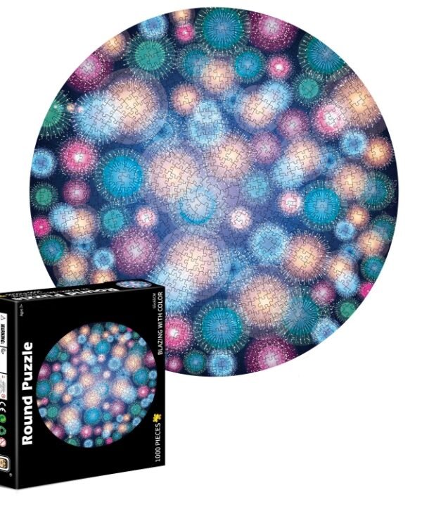Round Shape Irregular Plane Puzzle Jigsaw Toy 1000 Pieces, Colorful Fireworks, Lucky Flowers, Lion, Spaces, Mars, California Christmas, Chameleon, Gemstone, Pumpkin Halloween, Jellyfish, White Tiger, Sky City, Spider