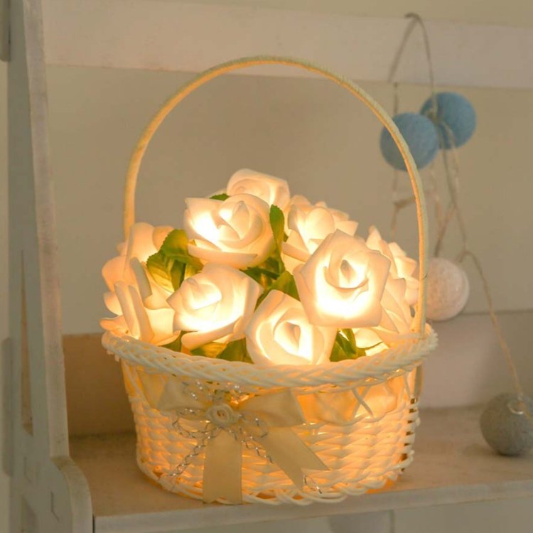 Rose Flower Battery Powered Fairy Lights Wedding Home Birthday Party Garland Decor String Lamp, Warm White, White Light - Image 2