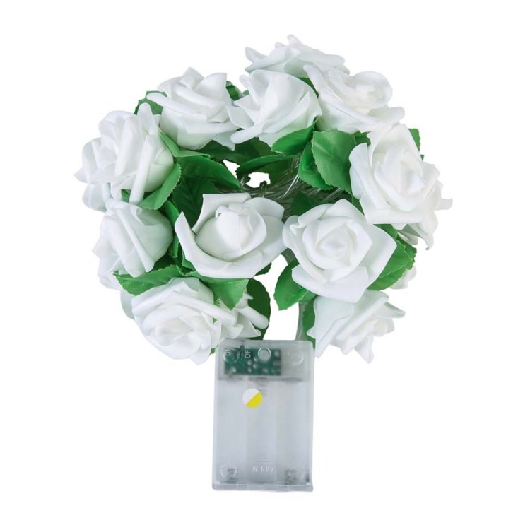 Rose Flower Battery Powered Fairy Lights Wedding Home Birthday Party Garland Decor String Lamp, Warm White, White Light - Image 4