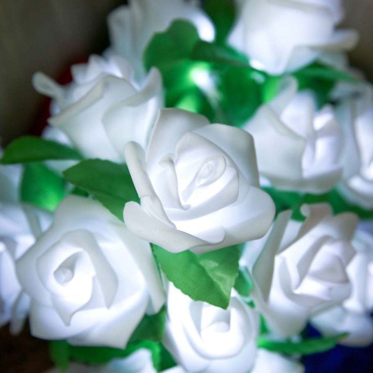 Rose Flower Battery Powered Fairy Lights Wedding Home Birthday Party Garland Decor String Lamp, Warm White, White Light - Image 5