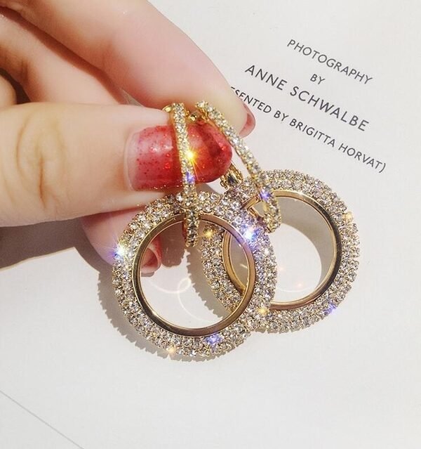 Rhinestone Crystal Earrings Round Earrings for Woman, Gold, Silver