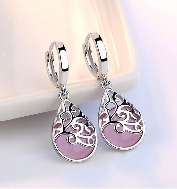 925 Sterling Silver Moonlight Opal Tears Totem Drop Earrings, white, pink