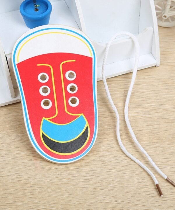 Kids Educational Tool Children Wooden Toys Toddler Lacing Shoes Early Education Teaching Kids, Random Color Delivery
