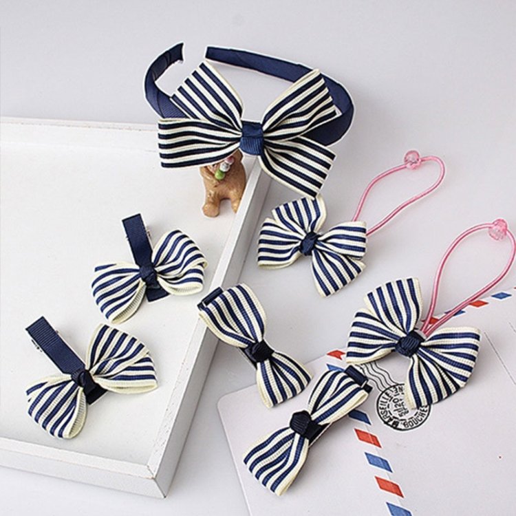 7 PCS/Set Children Accessories Hairband Baby Girls Lovely Bow Headwear Hair Clip, Rose red + green, Blue + pink, Pink + Navy, Watermelon red + pink, Light blue +pink dots, Pink + watermelon red dots, Light yellow+ red dots, Pink+navy dots...