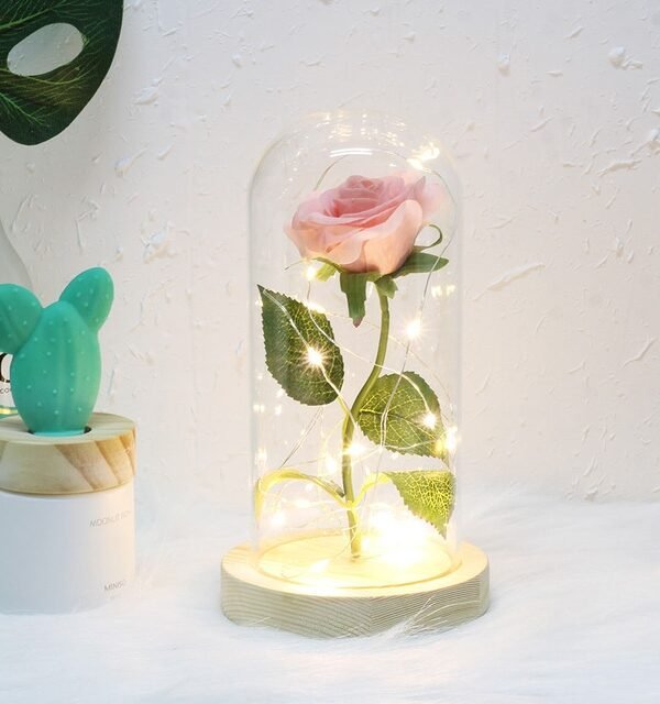 Simulation Roses Lights Glass Cover Decorations Crafts Valentines Day Gifts