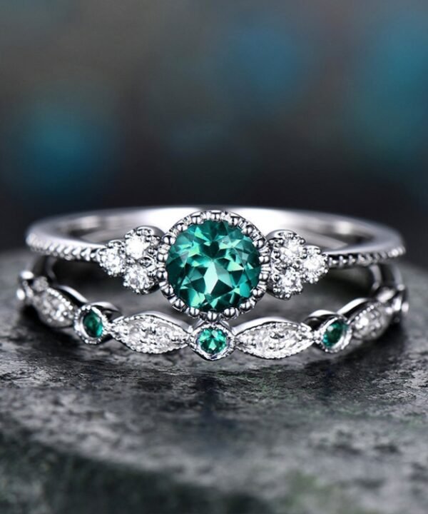 2 PCS/Set Women Fashion Zircon Gemstone Ring, 5, 6, 7, 8, 9, 10