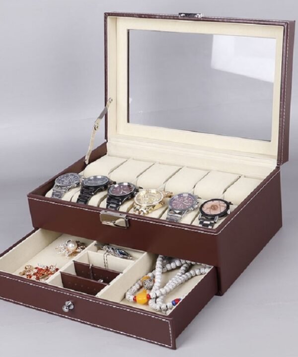 PU Leather 12-bit Watch Box Double-layer Jewelry Box Storage Display Box, PU Leather Black, PU Leather Brown