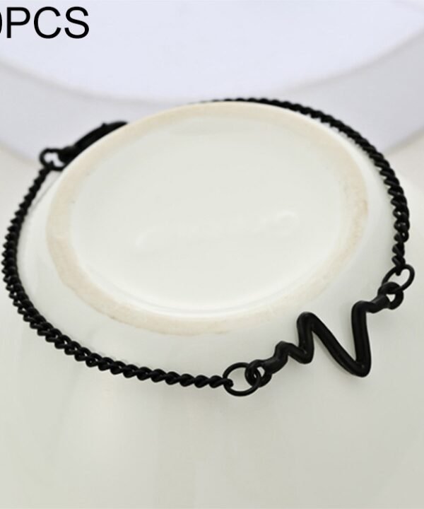 10 PCS Simple Personality Bileklik Ecg Figure Lightning Bracelet Couple Heartbeat Frequency Bracelet, black, gold, Silver