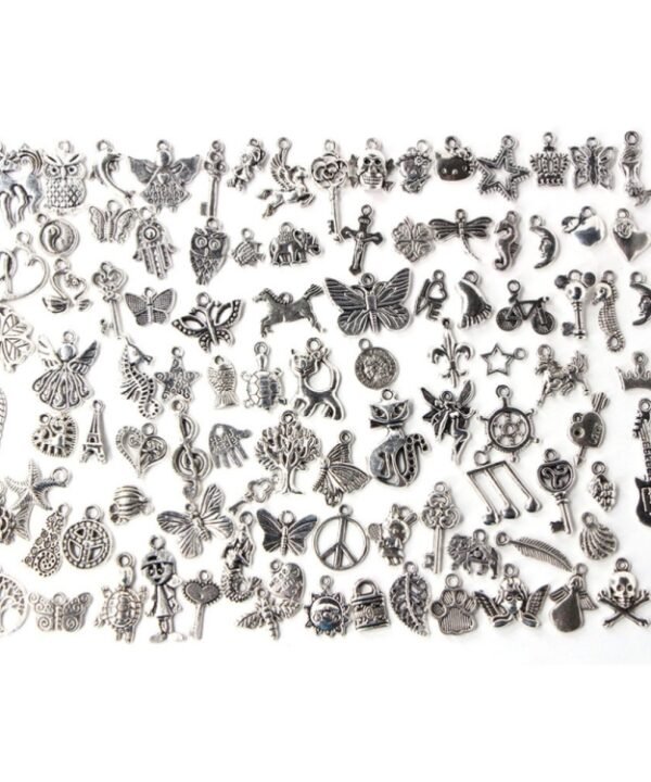 100pcs  Mixed Antique Silver Color European Bracelets Charm Pendants Fashion Jewelry DIY Charms Handmade
