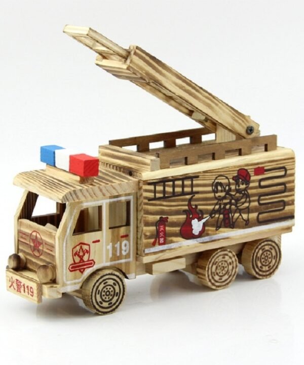 Simulation Fire Rescue Truck Creative Home Model Wooden Ornaments。, Fire Truck